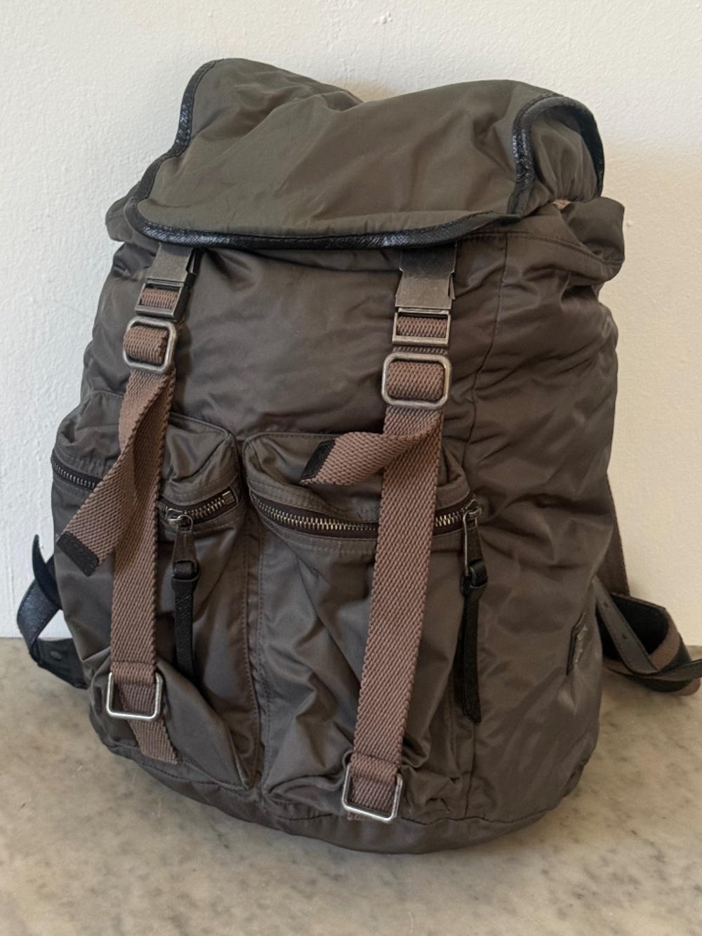 Dolce & Gabbana Utility Backpack Taupe Nylon Leather D&G Rucksack Travel Bag